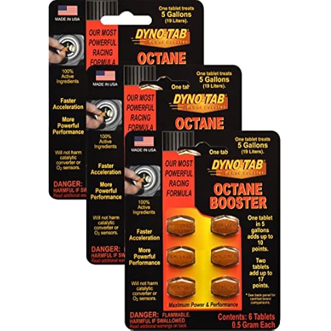 Dyno-Tab OCTANE BOOSTER 6-TAB CARD, 3-PACK ($5.49 PER CARD), EACH PACK ADDS UP TO 17 POINTS, LAB TESTED, FAST-DISSOLVING, 100% ACTIVE INGREDIENTS - NO SOLVENTS, TREATS 16 GAL/60 LITERS, 45456-3PK - Image 1